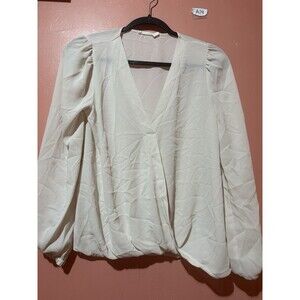 LUSH Womens Blouse XS Extra Small White V Neck Loose Fit Lightweight Top Shirt